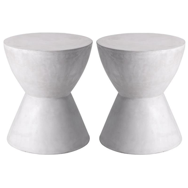 Home Square Logan 15" Round Contemporary Concrete End Table in White Set of 2