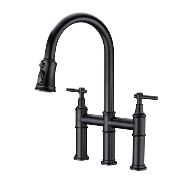 CRO Decor Robinet de Cuisine Bridge avec Pulvérisateur Rétractable en Noir