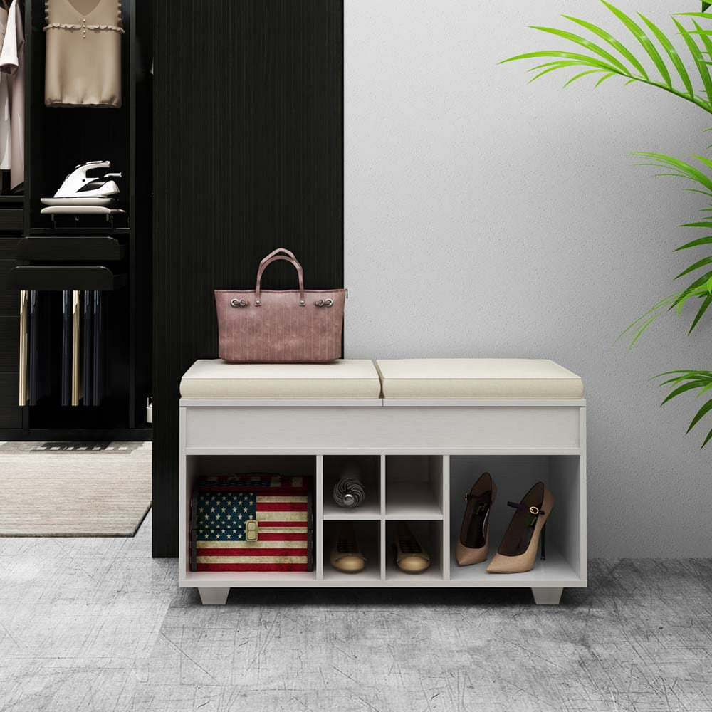 Topcobe Shoe Bench for Entryway, White 6-Cube Cubby Shoe Rack Storage