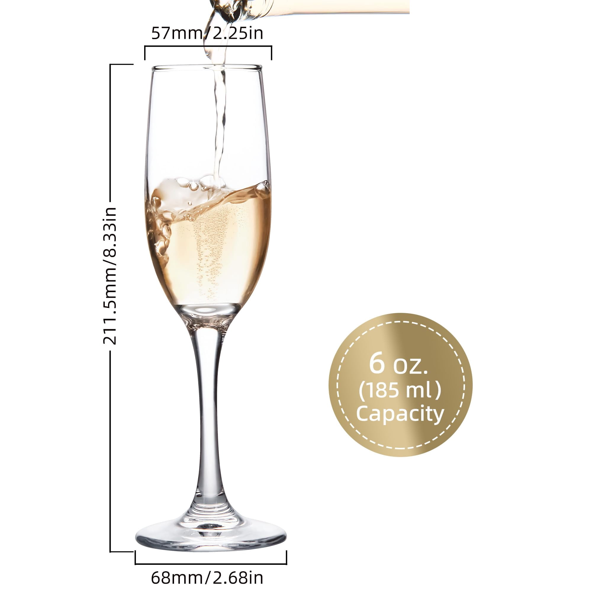 Champagne Glasses, Set of 12 Champagne Flutes with Classic Shape, Long stem Sparkling Wine glasses for Wedding, Restaurant, Bar, Wine Toasting, Clear