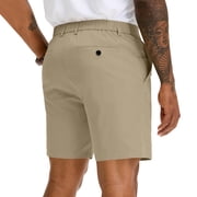 LTTVQM Golf Shorts Men 7 Flat Front Casual Work Dress Shorts Quick Dry Stretch Breathable Lightweight with 3 Pockets for Work Khaki L