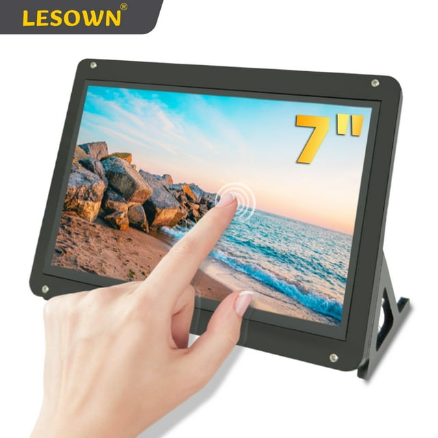 LESOWN Wide Small Screen 1024x600 IPS 7inch LCD Display HDMI Monitor Touch Display Module Built-in Speaker with Case for Raspberry Pi PC
