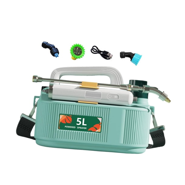 Pulverizador eléctrico de 5 l con correa para el hombro, varilla retráctil, boquilla ajustable, botella pulverizadora de agua recargable para limpieza Verde