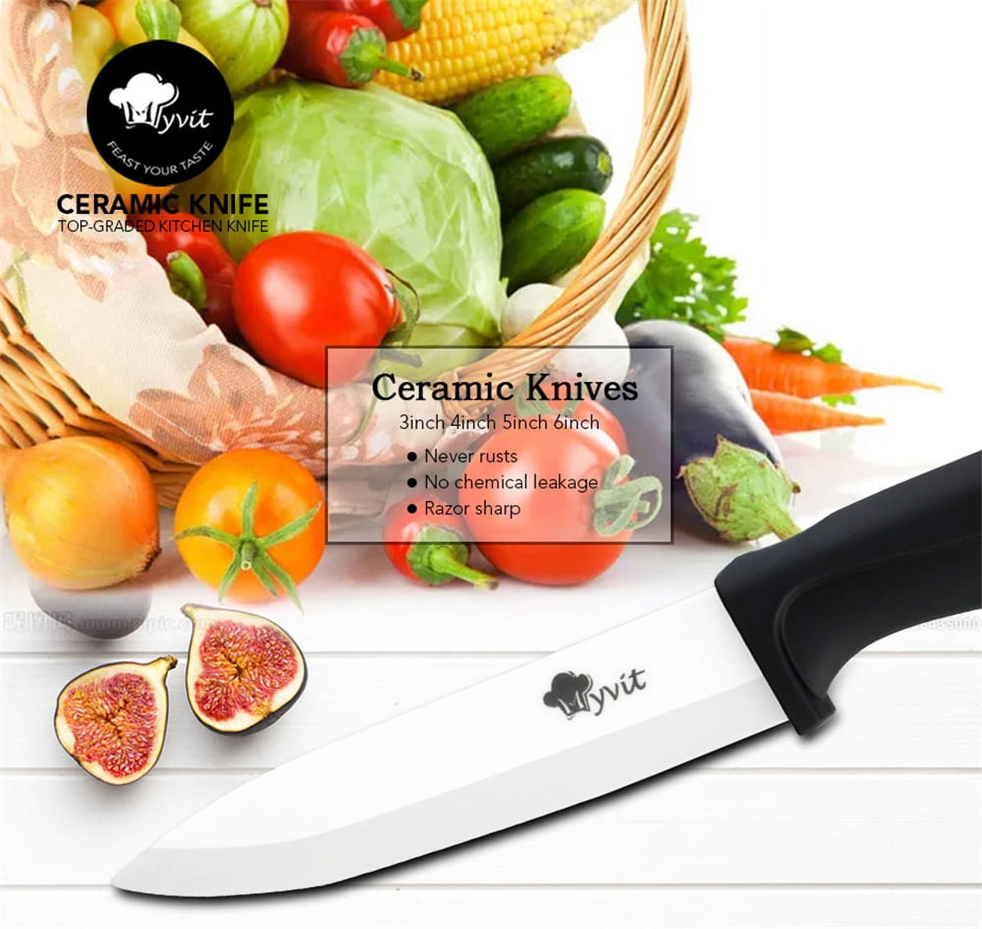 6PCS Ceramic Knives Set for Kitchen 5-Piece Sharp Paring Knives with Covers and a Peeler,Sharp 6-inch Serrated Bread Knife Fruit Cutter 3", 4", 5" Inch