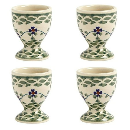 Polish Pottery Ceramika Boleslawiec Green Basketweave Handmade Polish Pottery Ceramika Boleslawiec Green Basketweave Handmade Ceramic Egg Cups Set Of 4
