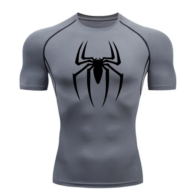 Men‘s Spider Print Compression Shirt Quick Dry T-Shirt Gym Running Jersey Breathable Short Sleeve Spring Summer M-3XL