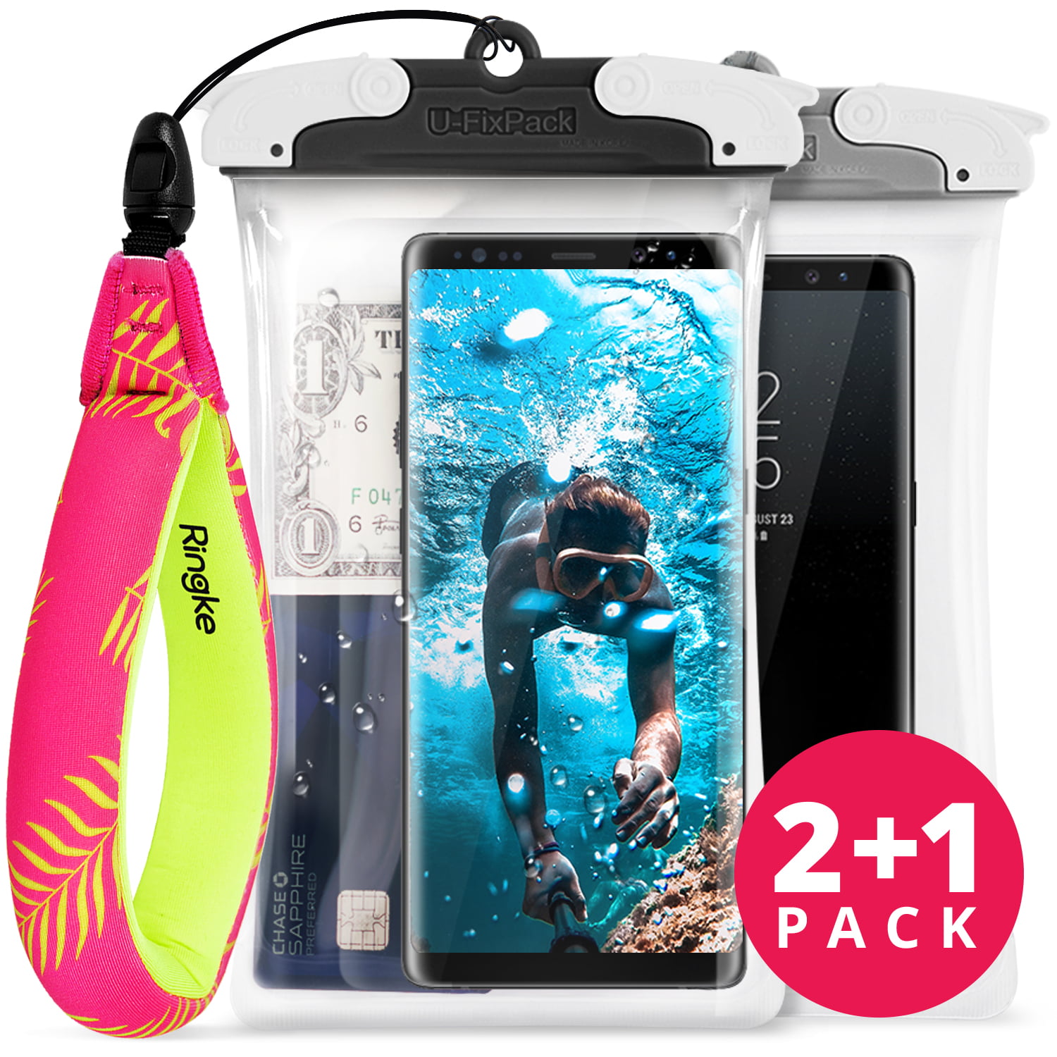 iPhone Navy Stripes, Black Panasonic Nikon Cameras Ringke Waterproof Phone Camera Float Foam Wrist Strap Lumix Galaxy Phone Cases for Underwater GoPro 2-Pack