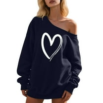 Oversized Sweatshirts for Women Off Shoulder Long Sleeve Heart Grapgic Boat Neck Tops 2025 Fall Fashion Pullover Sweatshirts Y2K Outfits