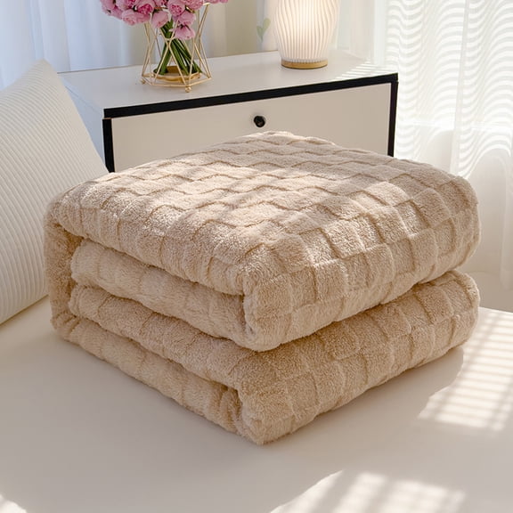 Mictong Khaki Checkered Blanket -1 Piece, 39.37X27.56In Ultra Soft And Comfortable Blanket, Used For Home, Bedroom, Bed, Sofa Decoration Blanket