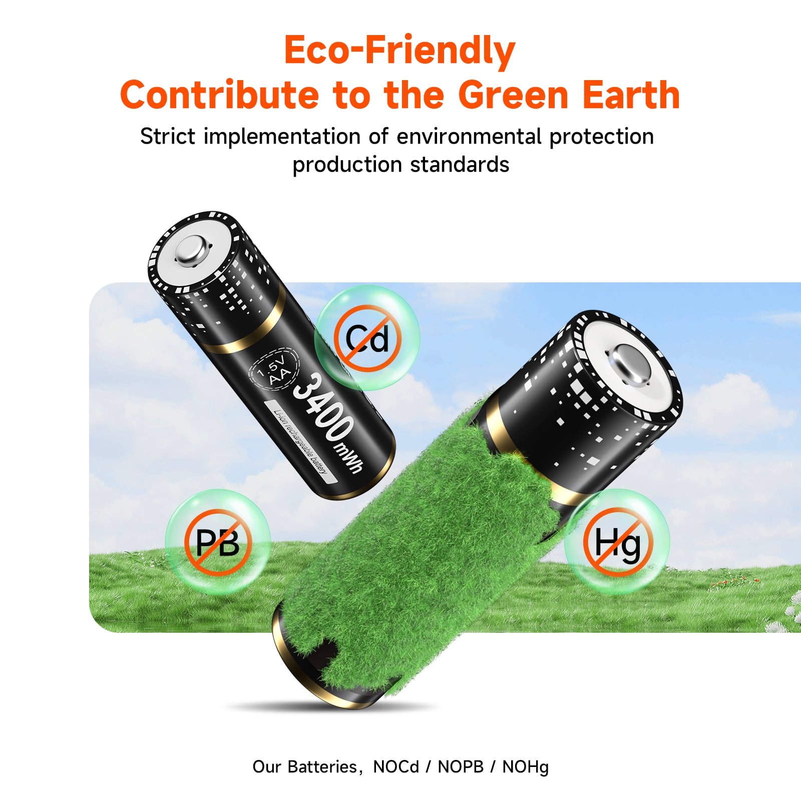 Palogreen AA Rechargeable Battery 4-Pack 1.5V Lithium Double A Batteries 3400mWh with Battery Case fot Solar Light