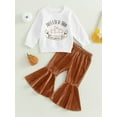 thumbnail image 2 of Toddler Baby Girls Fall Clothes Letter Pumpkin Print Long Sleeve Crewneck Tops Flare Pants Halloween Outfit, 2 of 8