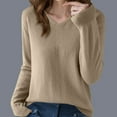 thumbnail image 2 of Htigea Womens Everyday Sweaters Casual Long Sleeve V Neck Jumpers Lightweight Knit Pullover Sweater Tops Khaki S, 2 of 3