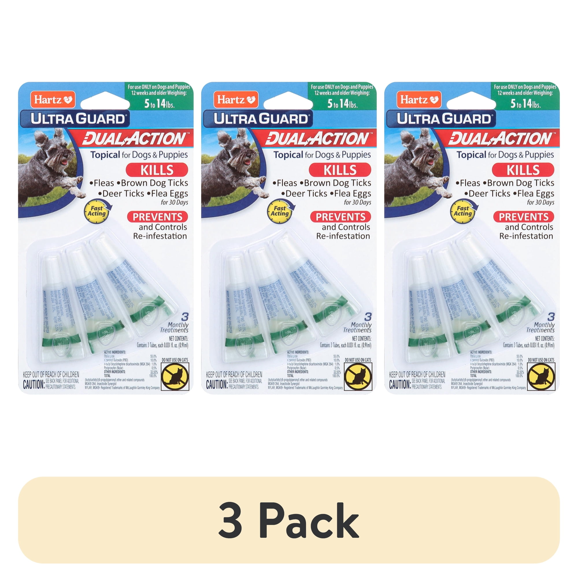 (3 pack) Hartz UltraGuard Dual Action Flea & Tick Topical for Small Dogs 5-14lbs, 3 Monthly Treatments