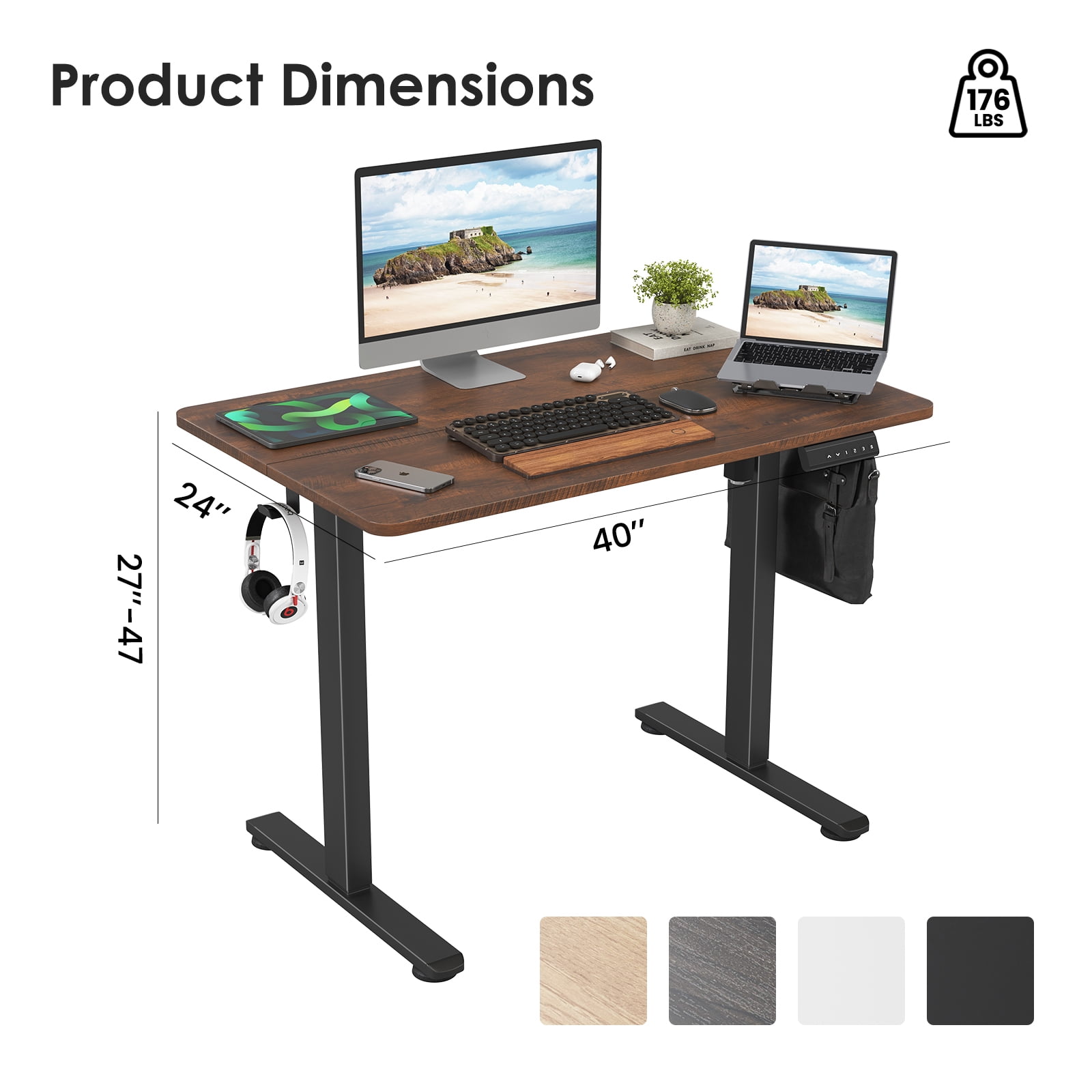 HiiKaa Electric Standing Desk,Adjustable Height Stand up Desk,40x24in Sit Stand Home Office Desk with Splice Board,Brown
