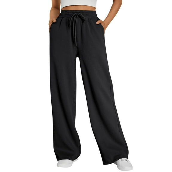 Resicozy Wide Leg Sweatpants Women High Waisted Drawstring Baggy Trousers Workout Athletic Joggers Casual Loose Solid Sweat Pants Black 2XL