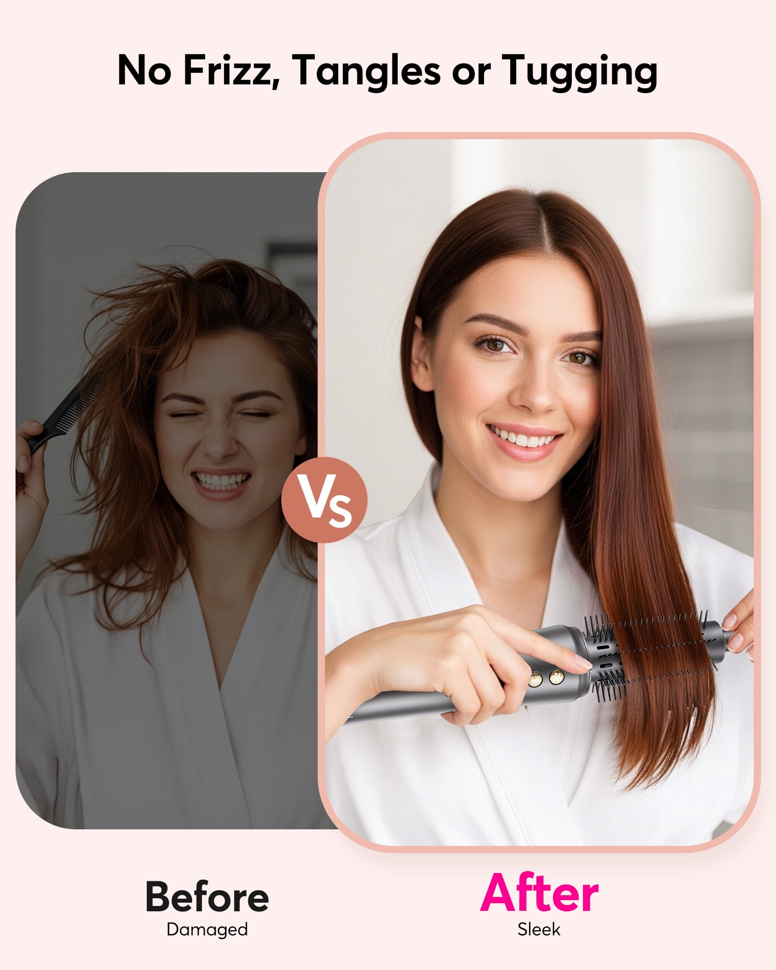 Bopcal 2 in 1 Hair Dryer Brush for Travel -  Fast Drying and Straightening, Negative Ionic Hair Dryer, Auto-Rotating Round Brush,for All Hair Types,Gray