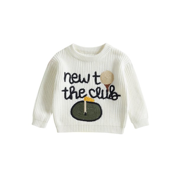 Suéter de otoño para bebé niño pequeño, bordado de letras de golf, manga larga, cuello redondo, jersey de punto