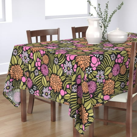 

Cotton Sateen Tablecloth 70 x 108 - Retro Floral Vintage Flowers Orange Peach Pink Colorful Print Custom Table Linens by Spoonflower