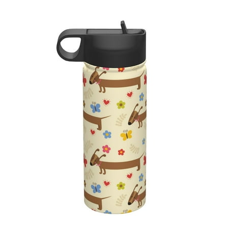 

Salouo Dachshund Dog And Flower Pattern 18 oz Water Bottle With Straw Stainless Steel Sports Water Cup Flask Wide Mouth Travel Thermal Mug for Home Office Car