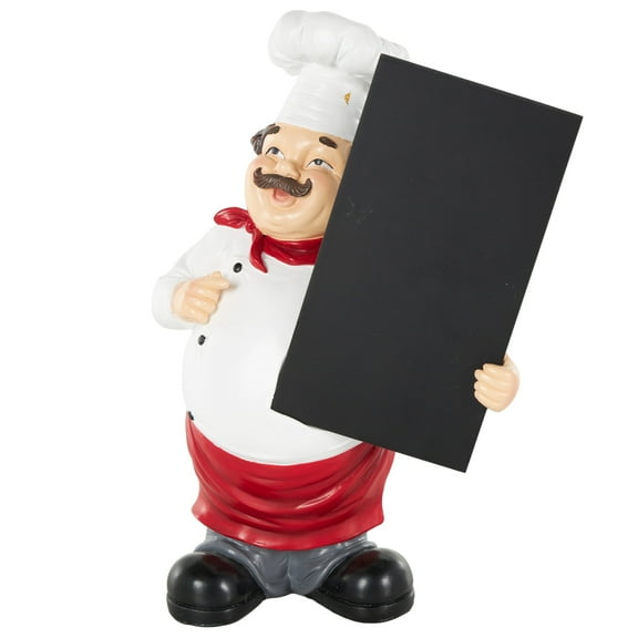 10" x 14" White Polystone Kitchen Decorative Figurine Chef Sculpture with Chalkboard, by DecMode