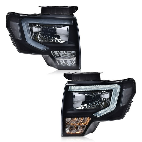 CCPAO Fit For 2009-2014 Ford F-150 F150 Headlights Black/Smoke LED DRL Head Lamps