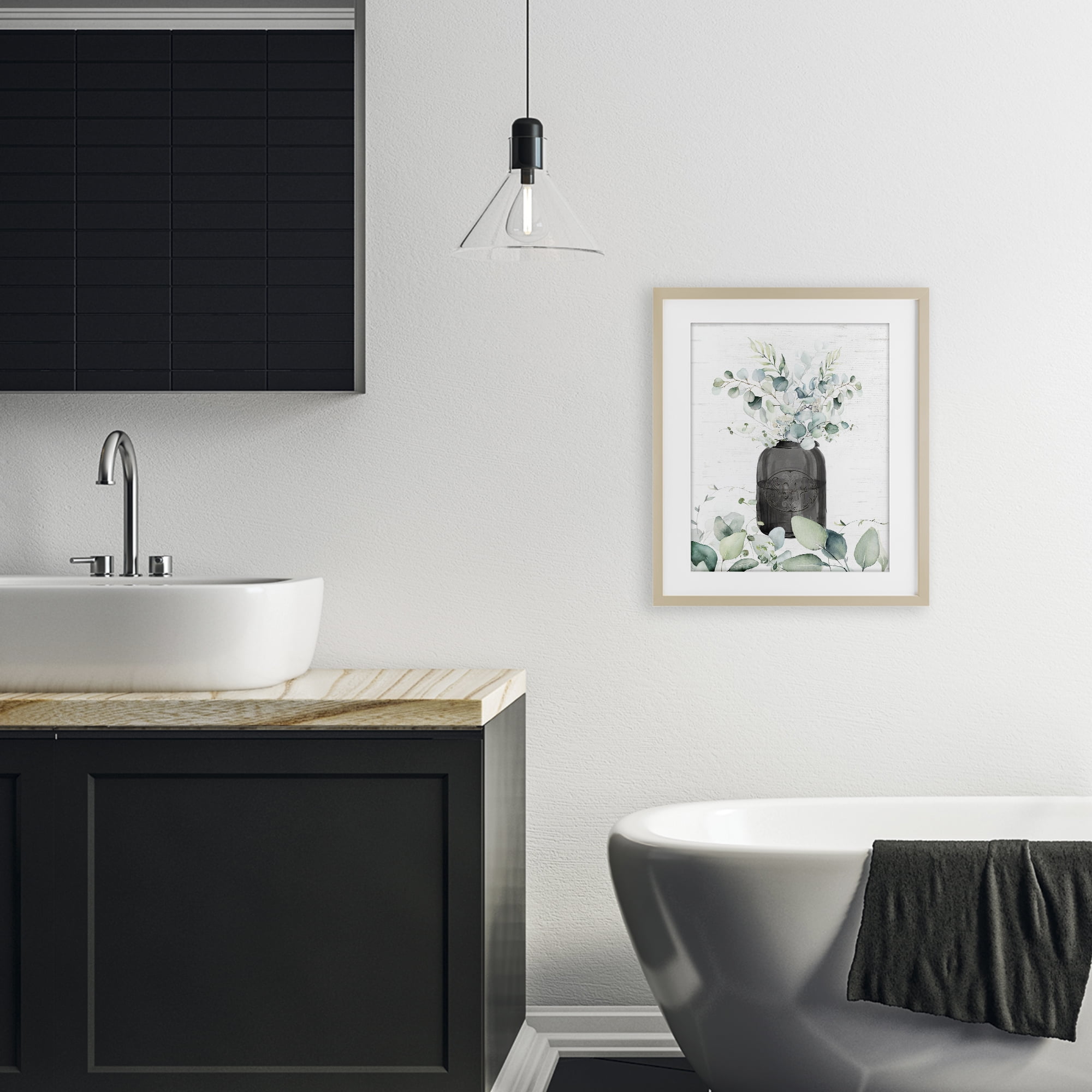 Soap Jar & Eucalyptus Birch Framed Print Under Glass, design by Lettered and Lined