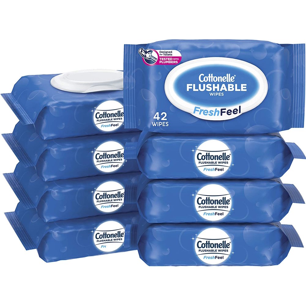 Cottonelle FreshFeel Flushable Wet Wipes for Adults and Kids, 8 Flip