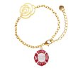 thumbnail image 2 of Delight Jewelry Silvertone Red Always Loved Fire Department Shield Gold-tone Flower Link Chain Bracelet, 6.75"+2" Extender, 2 of 4