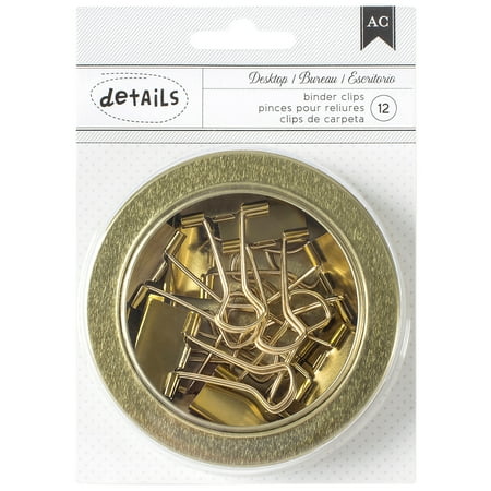 American Crafts Magnetic Office Tins 3.5"-Gold Binder Clips 12/Pkg, Pk 3