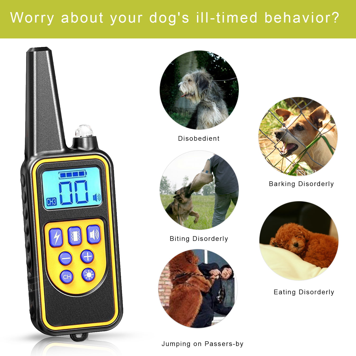 Dog Shock Collar With Remote Waterproof Electric For Large 800 Yard Pet Training 