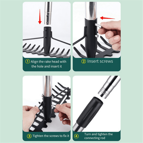 Bow Rake Heavy Duty Garden Rake 17 Steel Tines Metal Head Rake Tool for Loosening Soil Gathering Leaf Leveling Lawn