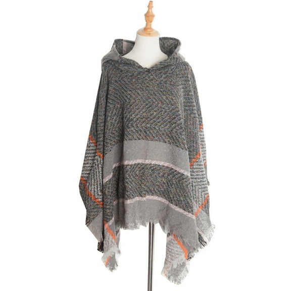 QQAMB Womens Shwals Cable Knit Poncho Sweater Cape Boho Hooded Pullover Capelet Soft Casual Shawl Wraps Knitted Shawl with Fringed