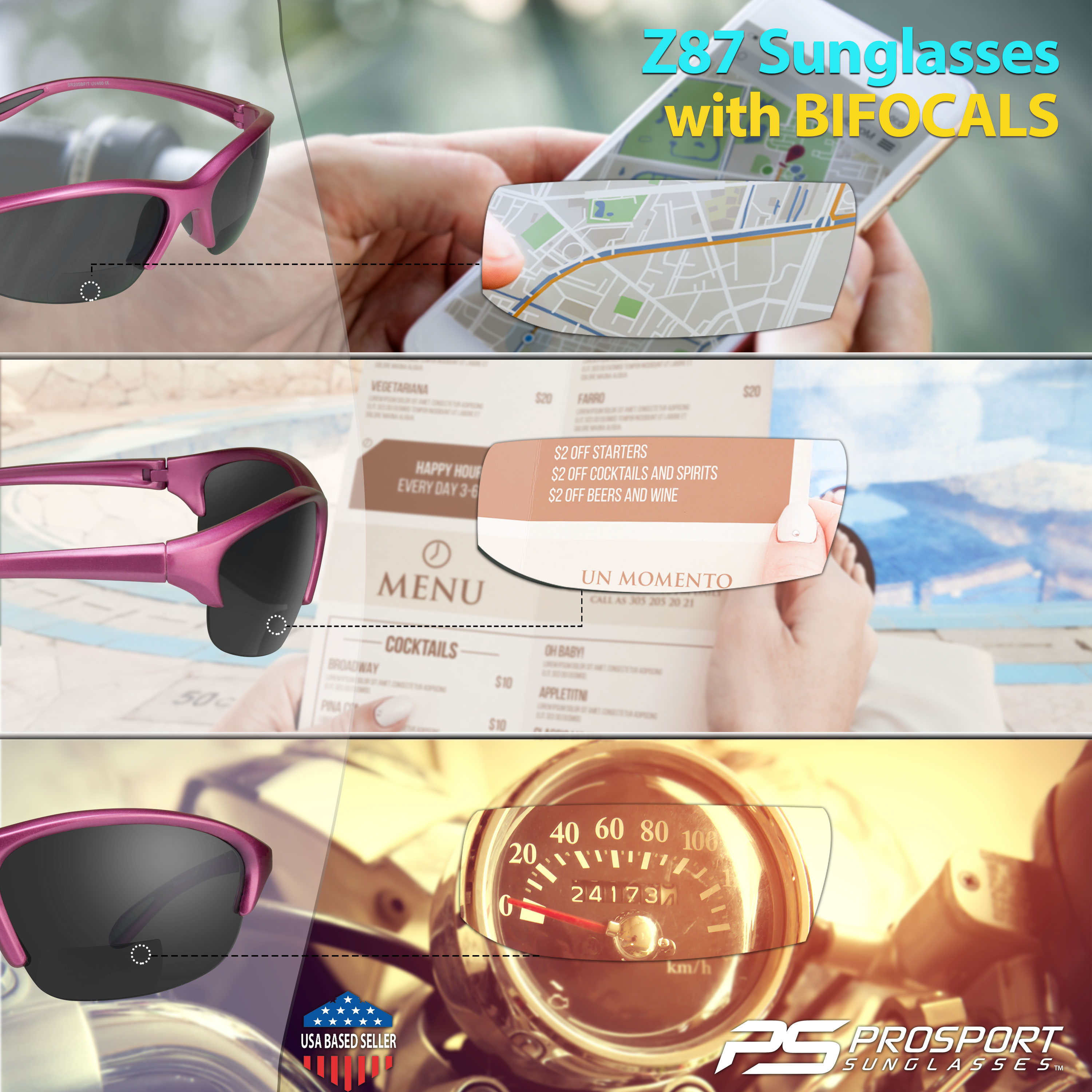 proSPORT BIFOCAL Safety Sunglass Reader Pink Semi Rimless Frame Women - image 4 of 6