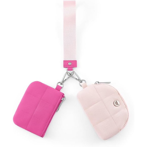 shiyou-Wristlet Keychain Wallets for Women Dual Pouch Wristlet Detachable Small Zipperd Coin Purse, Pink