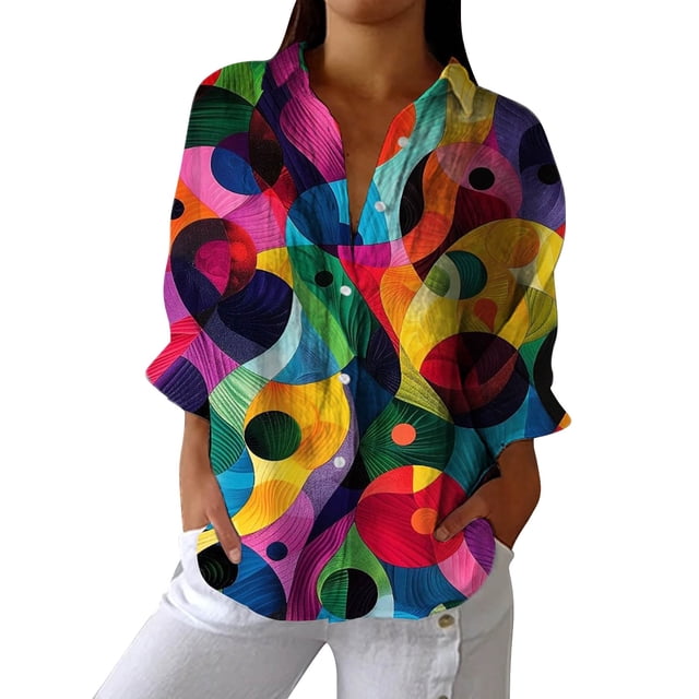 Chemises pour Femmes Femmes Liquidation Chemises pour Femmes Chemise Rétro Artistique à Imprimé Floral Chemise à Imprimé Artistique Chemise Décontractée à Col en V