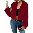 thumbnail image 2 of Women'S Winter Coats Fleece Cropped Jacket Faux Fur Long Sleeve Pockets Warm Outerwear Fall Clothes Wine Red L, 2 of 6