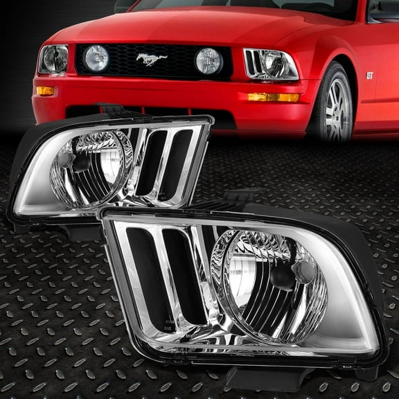 NUVISION for 05-09 Ford Mustang S197 Pair Chrome Housing Headlight Replacement Head Lamps