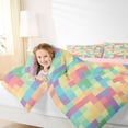 thumbnail image 3 of Erosebridal Colorful Plaid Grid Bedding Comforter Set for Girls, Pixelated Theme Miner Game Full Bedding Set, Pink Reversible, 7pcs, 3 of 6
