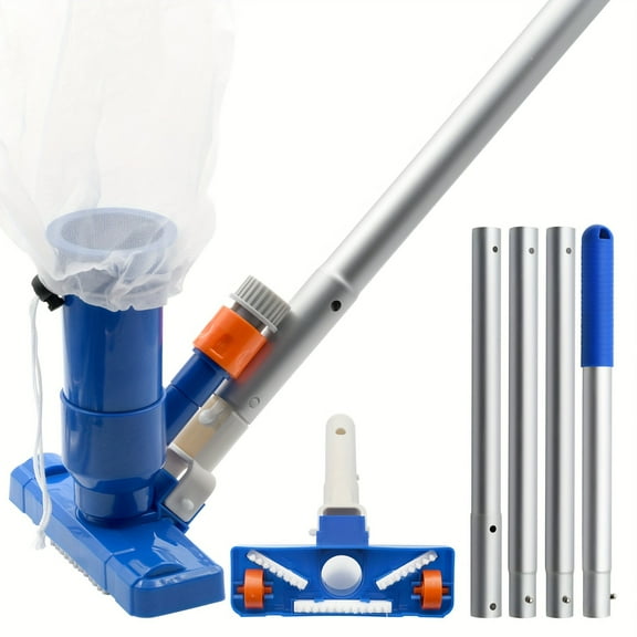 Deluxe 54" Pool Vacuum Kit with 3 Brushes, Skimmer Net & Adjustable Pole - Safe for Liners, Above Ground & Inflatable Pools