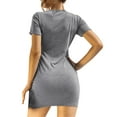 thumbnail image 5 of QUINDOS Summer Dresses for Women 2025 Beach Wrap Short Sleeve Crew Neck Sun Dresses Bandage Solid Color Slim Knee High Mini Dresses for Women, 5 of 5
