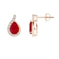 thumbnail image 2 of Angara Natural Pear 1.6 ct Ruby Earrings in 14K Rose Gold for Women (Size-7x5mm) – July Birthstone Jewelry | Prong Set Ruby Earrings, 2 of 10