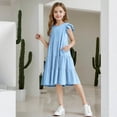 thumbnail image 4 of Loopsun Girls Summer Dress, Girls Short Sleeve Stretchy A Line Short Sleeve Round Neck Dress Blue 11-12 Years, 4 of 5