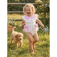 thumbnail image 5 of BemeyourBBs Newborn Baby Girls Summer Clothes Infant Bubble Romper Cute Bow Embroidery Sleeveless Ruffled Doll Collar Front Bow Jumpsuit Bodysuit Playsuit, 5 of 9