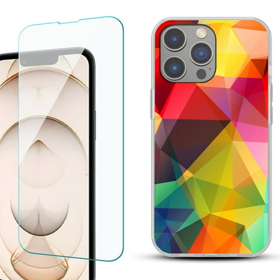 OneToughShield ® for iPhone 15 Pro Shockproof Phone Case, with Tempered Glass Screen Protector - Polygon