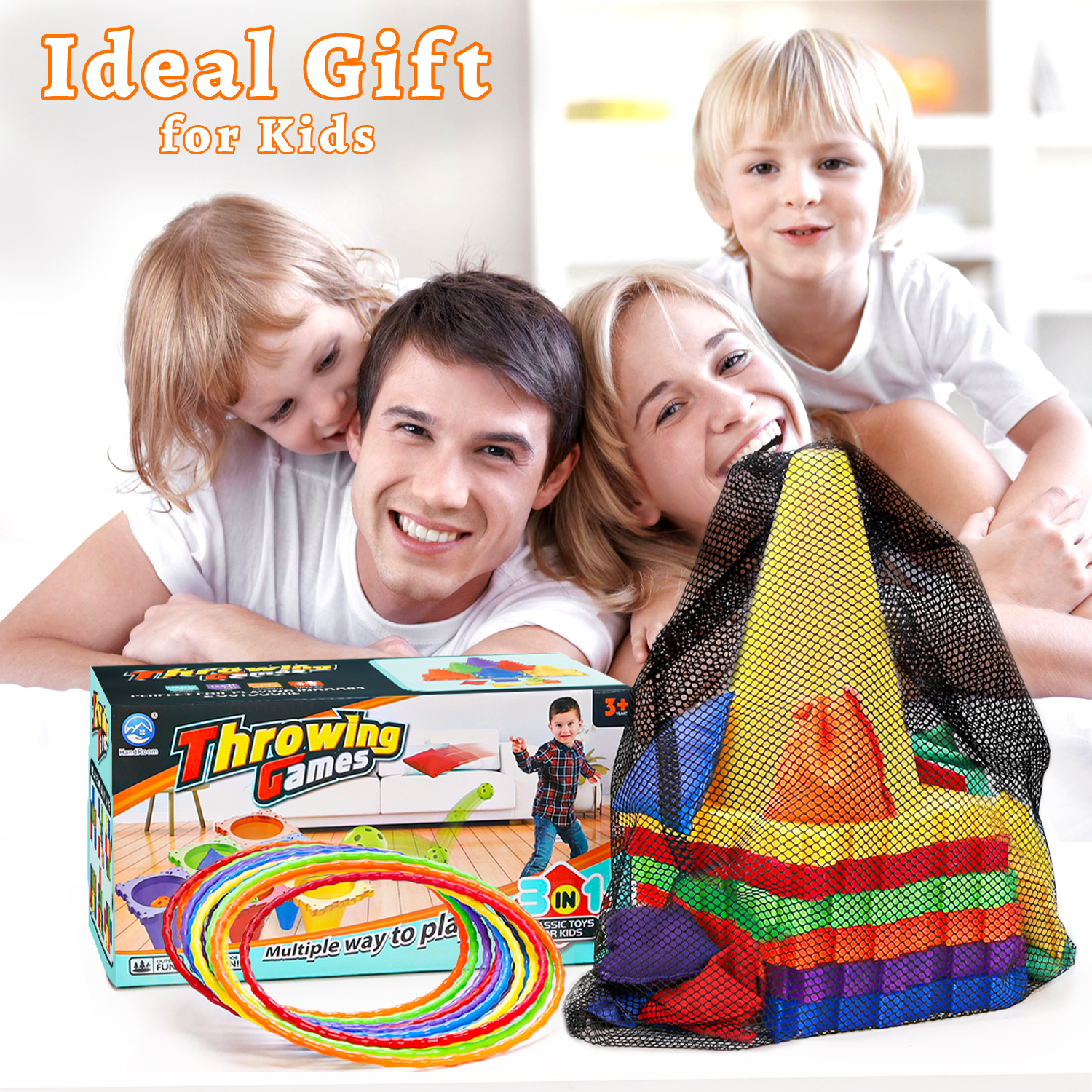 3-in-1 Bean Bag & Ring Toss Game Set with Soft Cones, Interactive Carnival Games for Kids Ages 3+, Perfect for Holiday Events, Backyard Fun & Parent-Child Bonding Activities