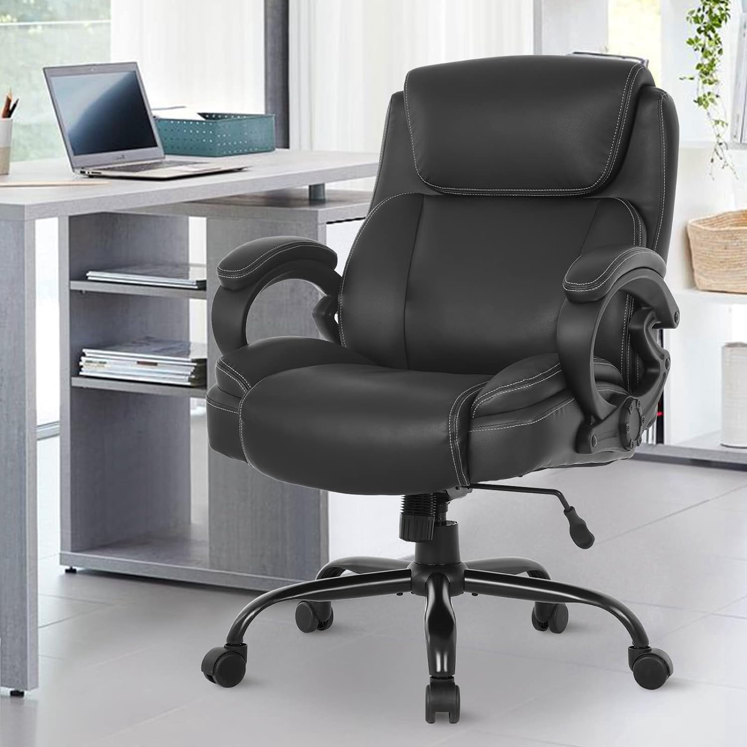 Dkelincs Big and Tall Large Office Chair 400 lbs Wide Seat Ergonomic Computer Desk Chair with Lumbar Support Armrest Headrest, Black