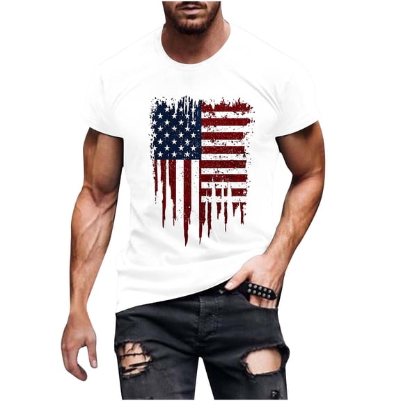 Men's Big & Tall Tee Patriotic Print Short Sleeve American Flag Graphic Casual Crew Neck T-Shirt Size M-5XL Red
