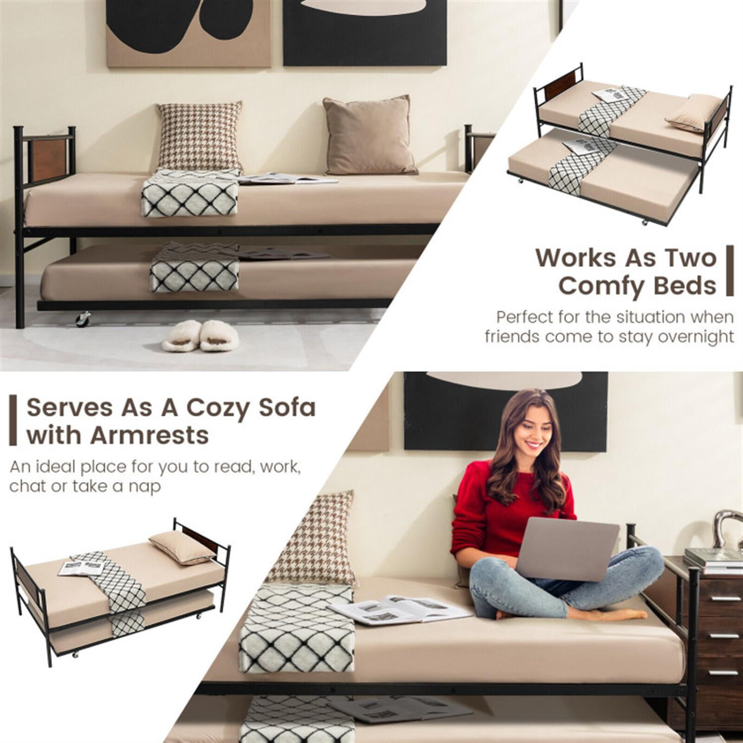 Demi Bonn Twin Size 2-In-1 Daybed Frame with Pullout Trundle, Modern Bed Frame for Teens, Black