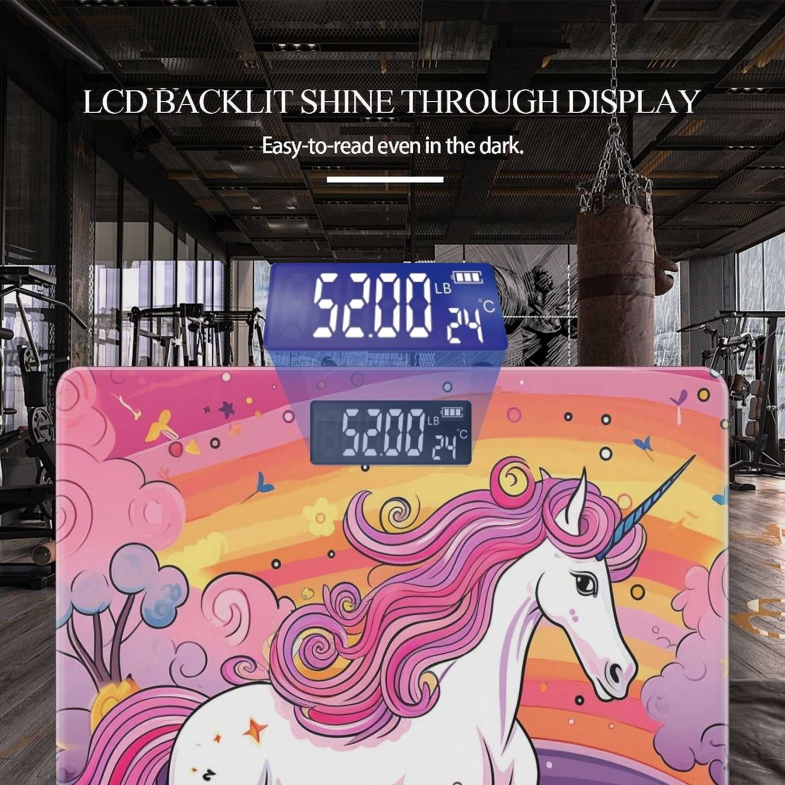 High Precision Body Weight Scale Smart Bathroom Scales with Large LCD Display(400lbs),Decorative for Bedroom-Cartoon Illustration Of Unicorn With Pink Mane And Tail
