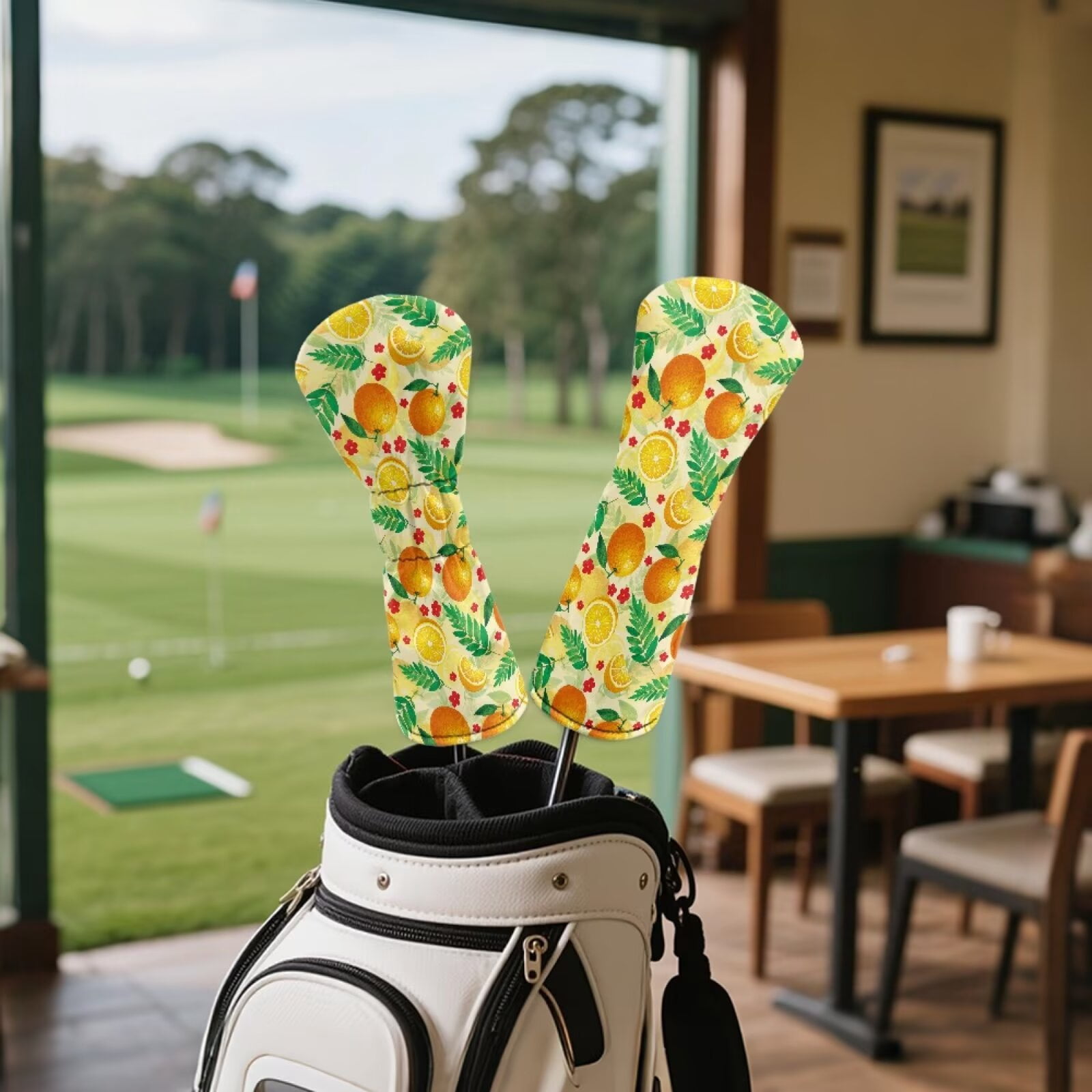 Uorisanigo Golf Club Head Covers 3pcs Golf Driver Headcover Fairway Wood Headcover Hybrid Club Head Cover - PU Leather Orange Print Headcovers to Fit Most Golfs Clubs